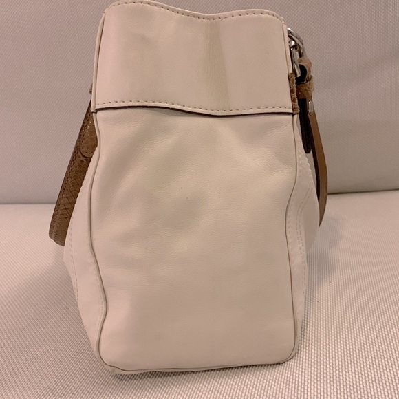 COACH Penelope Ivory Leather Brown Snakeskin Carryall Tote Bag - Picture 9 of 11